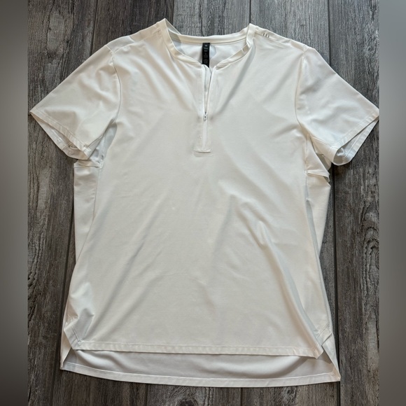 🍋 Lululemon Men’s White 3/4 Zip Up Short Sleeve White Shirt - L - Picture 2 of 11
